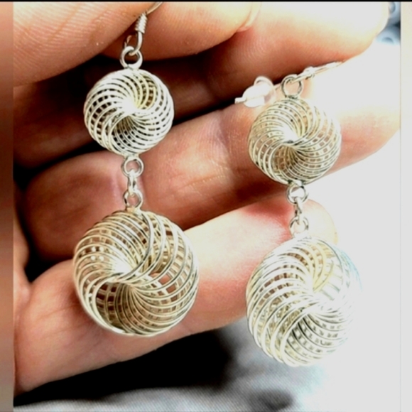 Retro Sterling Silver 925 Double Circle Dangle Earrings Vintage Infinity… - Picture 3 of 5